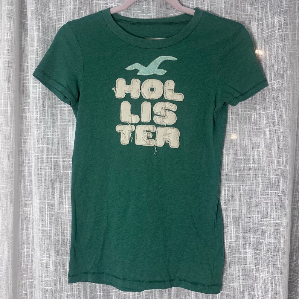 Vintage Hollister Y2K Logo Tee T-Shirt Teal Women’s Size Medium.
